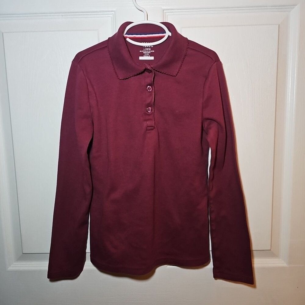 French Toast Girls Burgundy Long Sleeve Uniform Blouse Large 10/12